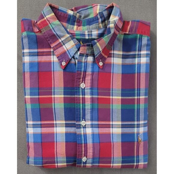 Ralph Lauren Men's Red Blue Plaid Oxford‎ Button-Up Shirt Size XLT Tall - Picture 1 of 4